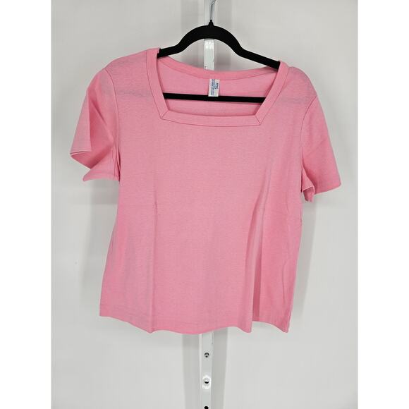 VTG Sears Women's Pink Lightweight Square-Neck Short Sleeve Blouse Size L - Picture 1 of 4